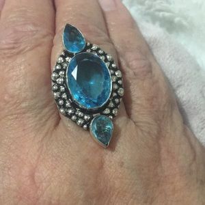 RING SWISS BLUE TOPAZ LADIES’ SIZE 10 SILVER